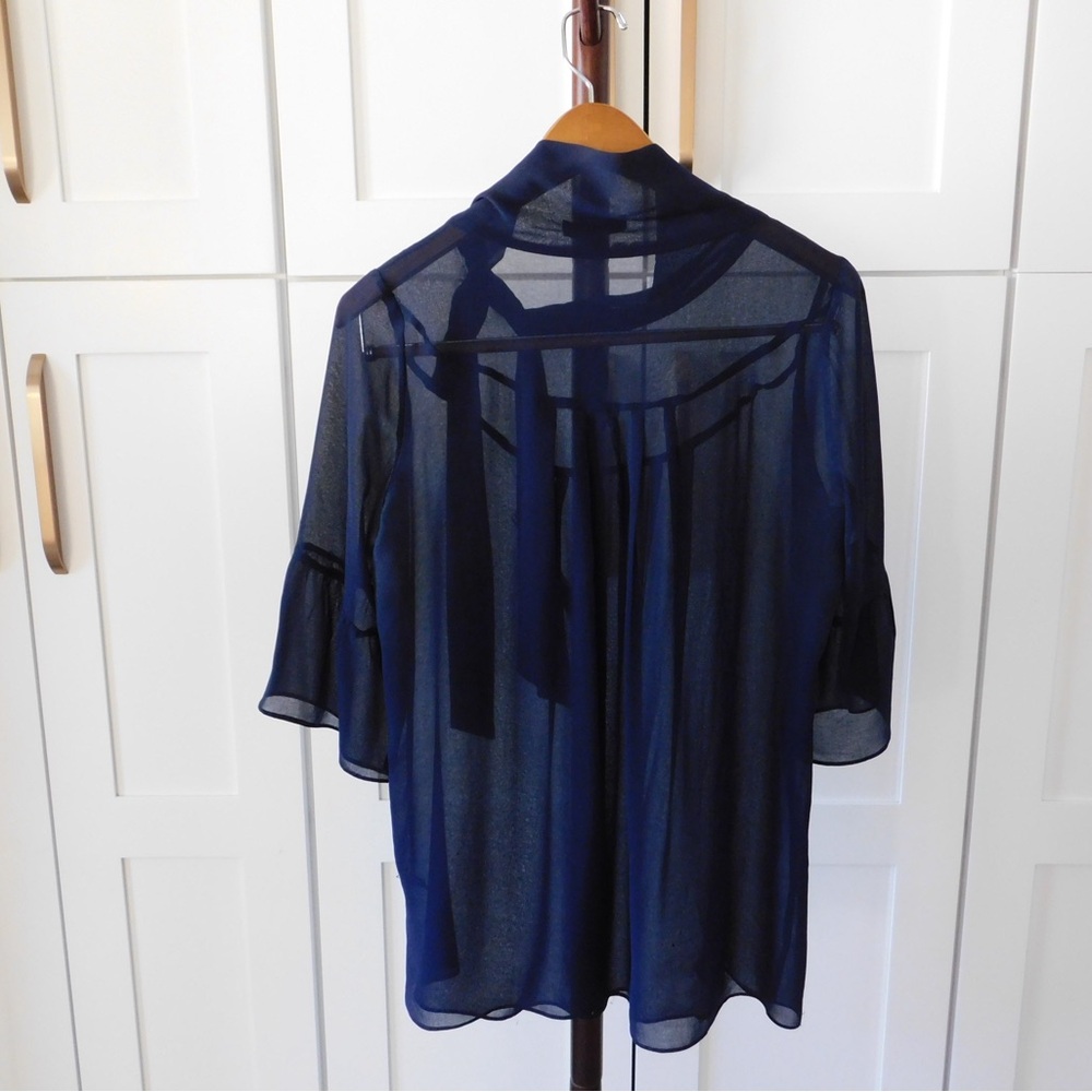 Forever 21 Deep Blue Sheer Blouse with Neck Tie - Picture 2 of 4
